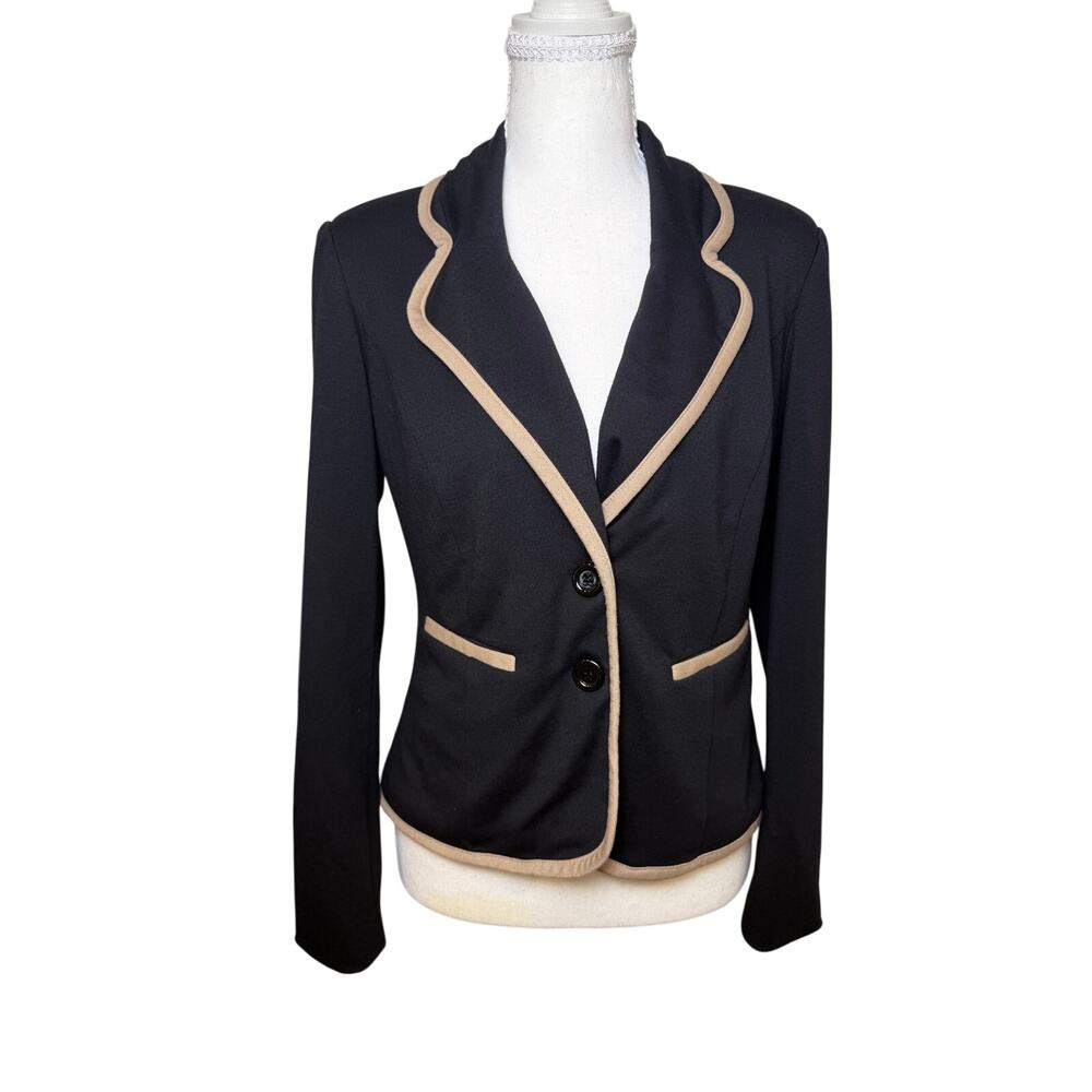 Marisa Christina Black Tan Piped Trim Two Button Blazer Jacket